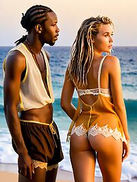 Black man with dreadlocks stands confused amidst lush vegetation in the early morning